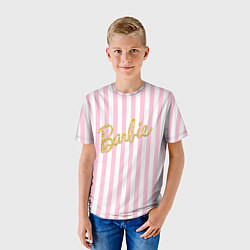 Футболка детская Barbie - золотая надпись и бело-розовые полосы, цвет: 3D-принт — фото 2