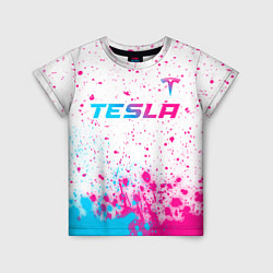 Футболка детская Tesla neon gradient style: символ сверху, цвет: 3D-принт