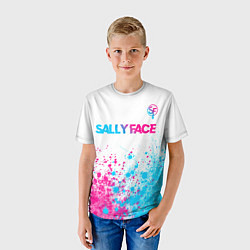 Футболка детская Sally Face neon gradient style: символ сверху, цвет: 3D-принт — фото 2