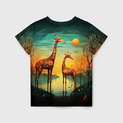 Детская футболка Жирафы в стиле фолк-арт / 3D-принт – фото 2