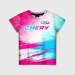 Футболка детская Chery neon gradient style: символ сверху, цвет: 3D-принт