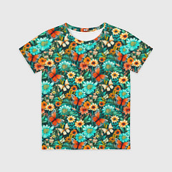 Футболка детская Бабочки в цветах паттерн, цвет: 3D-принт
