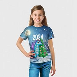 Футболка детская Дракон у новогодней елки 2024, цвет: 3D-принт — фото 2