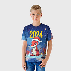 Футболка детская 2024 красный новогодний дракон, цвет: 3D-принт — фото 2