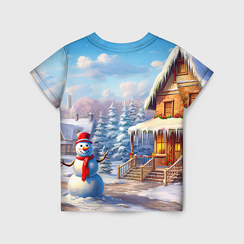 Детская футболка Новогодняя деревня и снеговик / 3D-принт – фото 2