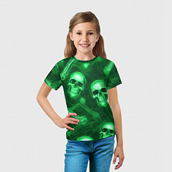 Футболка детская Зелёные черепа и кости, цвет: 3D-принт — фото 2