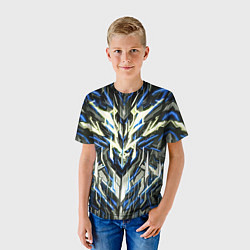 Футболка детская Неоновый синий кибер череп, цвет: 3D-принт — фото 2