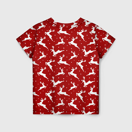 Детская футболка Красный паттерн с новогодними оленями / 3D-принт – фото 2