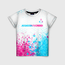 Детская футболка Assassins Creed neon gradient style посередине