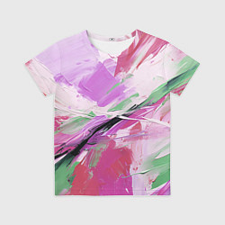 Футболка детская Зеленые и розовые мазки краски, цвет: 3D-принт