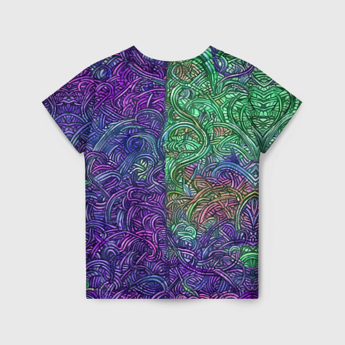 Детская футболка Вьющийся узор фиолетовый и зелёный / 3D-принт – фото 2