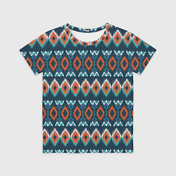 Футболка детская Орнамент икат синий оранжевый, цвет: 3D-принт