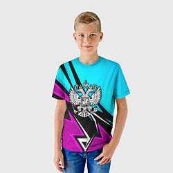 Футболка детская Герб рф - неоновый, цвет: 3D-принт — фото 2