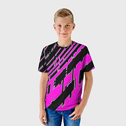 Футболка детская Розовые линии на чёрном фоне, цвет: 3D-принт — фото 2