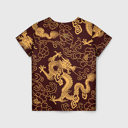 Детская футболка Черно-золотая гравюра дракона / 3D-принт – фото 2