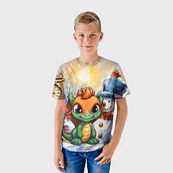 Футболка детская Зелено-оранжевый дракон, цвет: 3D-принт — фото 2