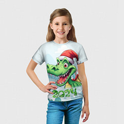 Футболка детская Зеленый счастливый дракон новогодний, цвет: 3D-принт — фото 2