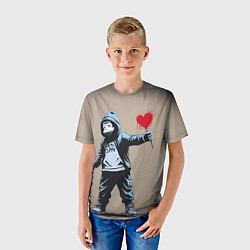 Футболка детская Обезьяна держит в руках сердце граффити, цвет: 3D-принт — фото 2
