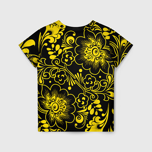 Детская футболка Хохломская роспись золотые цветы на чёроном фоне / 3D-принт – фото 2