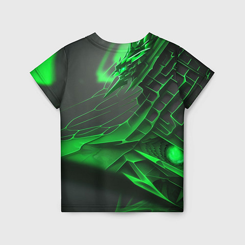Детская футболка Зелёная сеть на чёрном фоне / 3D-принт – фото 2