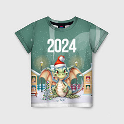 Футболка детская Новогодний зеленый дракон 2024 год, цвет: 3D-принт