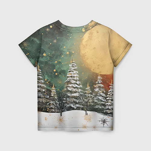 Детская футболка Большая луна и новогодний лес / 3D-принт – фото 2