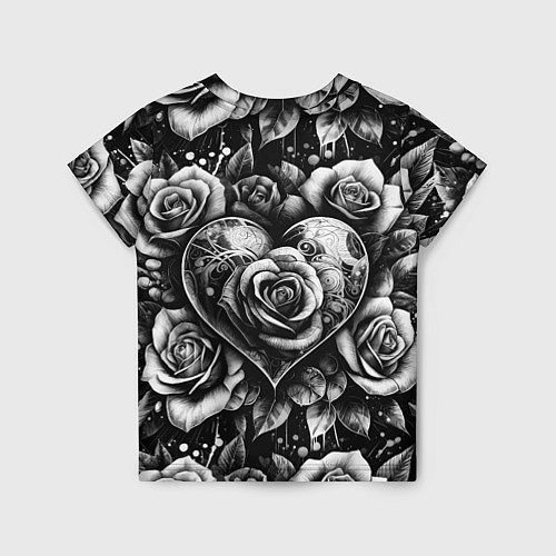 Детская футболка Черно белое сердце и розы / 3D-принт – фото 2