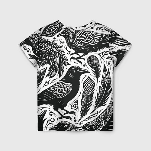 Детская футболка Черные вороны руны паттерн / 3D-принт – фото 2