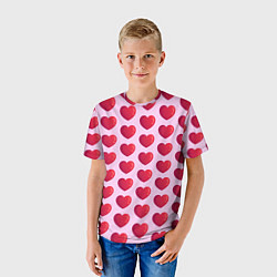 Футболка детская Красные сердца на розовом фоне, цвет: 3D-принт — фото 2
