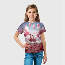 Футболка детская Розовые влюбленные ламы, цвет: 3D-принт — фото 2