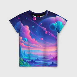 Футболка детская Fantastic space landscape - neon glow, цвет: 3D-принт