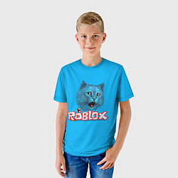 Футболка детская Roblox синий кот, цвет: 3D-принт — фото 2