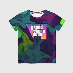 Футболка детская GTA 6 logo яркий неоновый камуфляжный стиль, цвет: 3D-принт