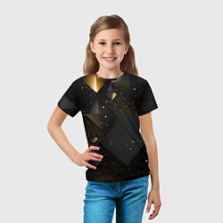 Футболка детская Золотые ромбы на черной абстракции, цвет: 3D-принт — фото 2