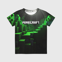 Футболка детская Minecraft logo зеленые яркие плитки, цвет: 3D-принт