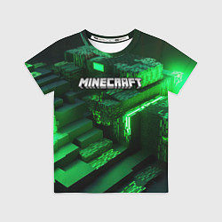 Футболка детская Minecraft logo зеленые неоновые кубы, цвет: 3D-принт