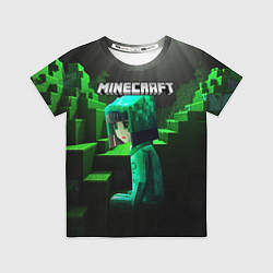 Футболка детская Minecraft девушка и зеленые ступени блоки тропинки, цвет: 3D-принт