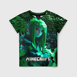 Футболка детская Minecraft девушка зеленый мир, цвет: 3D-принт