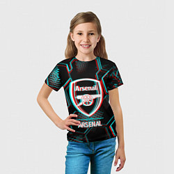 Футболка детская Arsenal FC в стиле glitch на темном фоне, цвет: 3D-принт — фото 2