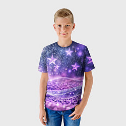 Футболка детская Абстрактные звезды в фиолетовых искрах, цвет: 3D-принт — фото 2