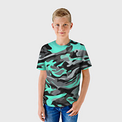 Футболка детская Серо-бирюзовый камуфляж, цвет: 3D-принт — фото 2