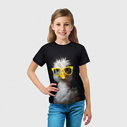 Футболка детская Белый гусь в желтых очках на черном фоне, цвет: 3D-принт — фото 2