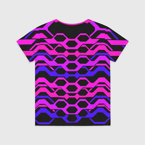 Детская футболка Розовые техно полосы на чёрном фоне / 3D-принт – фото 2