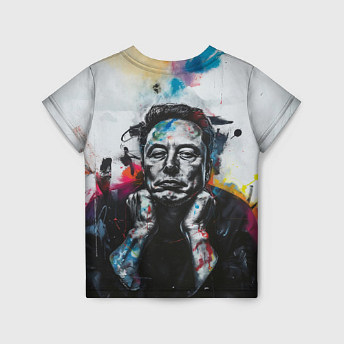 Детская футболка Илон Маск граффити портрет на серой стене / 3D-принт – фото 2
