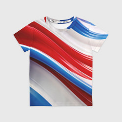 Футболка детская Объемные волны абстракции красно-сине-белые, цвет: 3D-принт