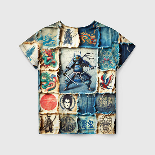 Детская футболка Самураи на пэчворк дениме / 3D-принт – фото 2