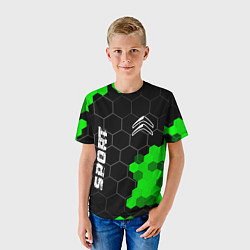 Футболка детская Citroen green sport hexagon, цвет: 3D-принт — фото 2