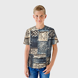Футболка детская Геометрия на пэчворк дениме, цвет: 3D-принт — фото 2