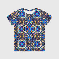 Футболка детская Мозаичный цветочный узор на черном фоне, цвет: 3D-принт