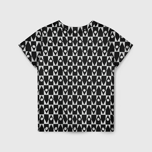 Детская футболка Чёрно-белые ромбы и круги на чёрном фоне / 3D-принт – фото 2